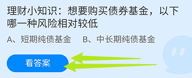 蚂蚁小课堂9.26购买债券基金哪一种风险相对较低