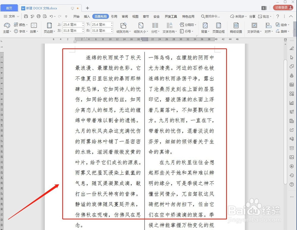 WPS文档设置分栏