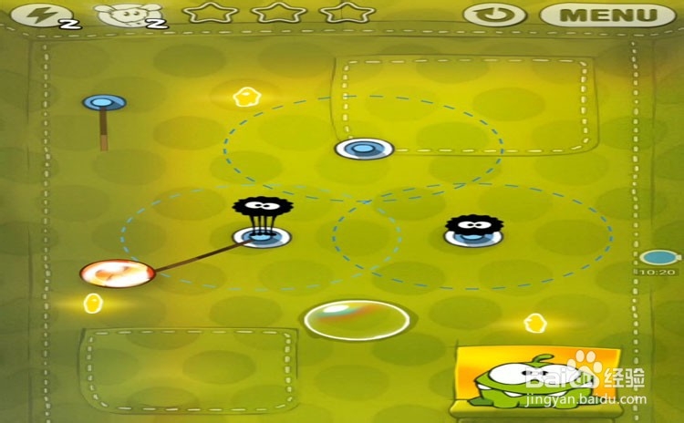 手机游戏割绳子level2-9、level2-10三星攻略