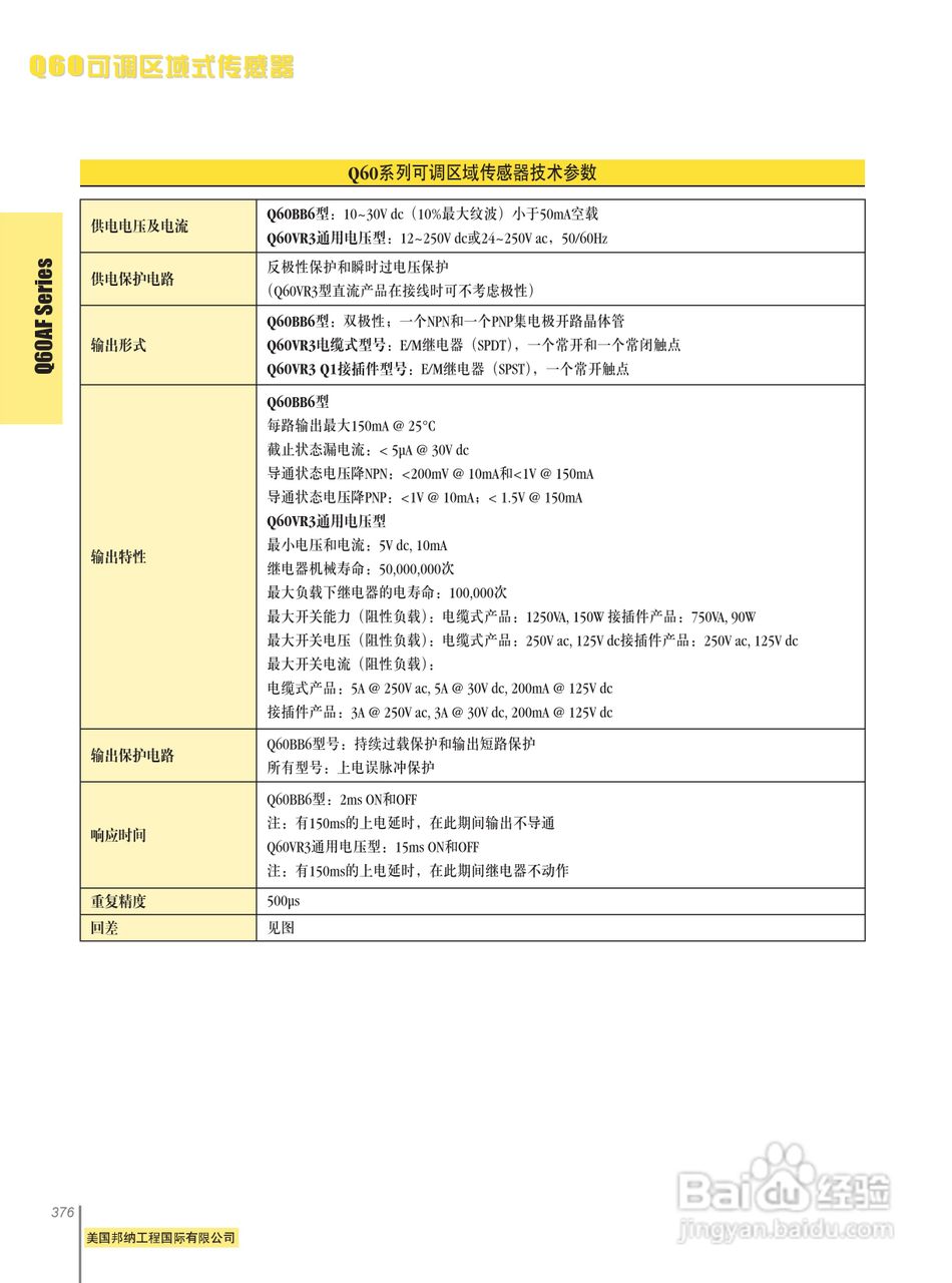 Banner Q60VR3AF2000Q1型自含式可调区域传感器说明书