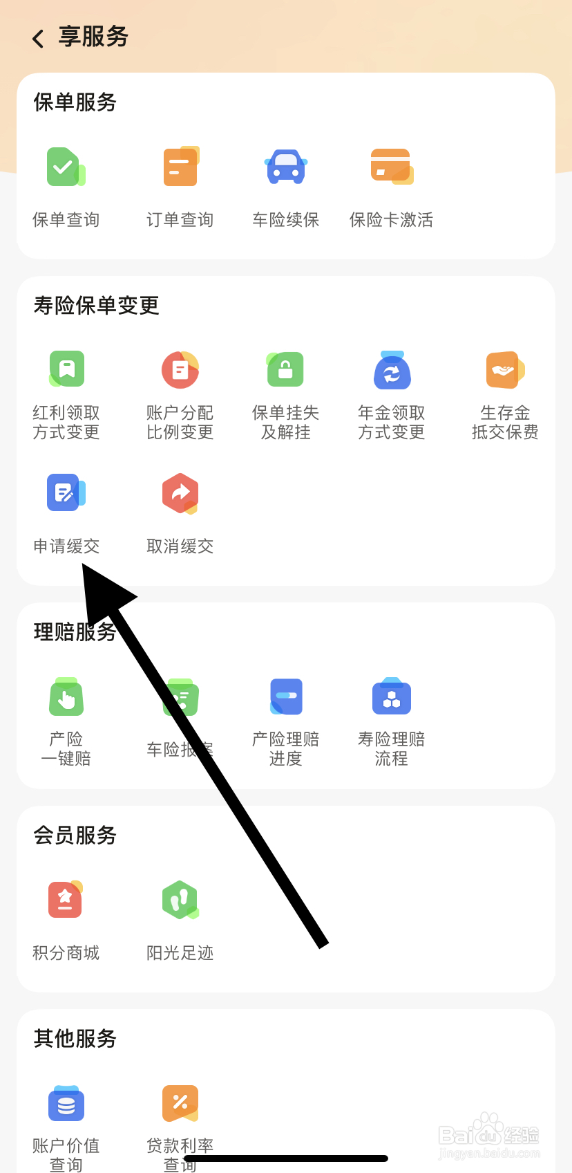如何在阳光保险中找到申请缓交