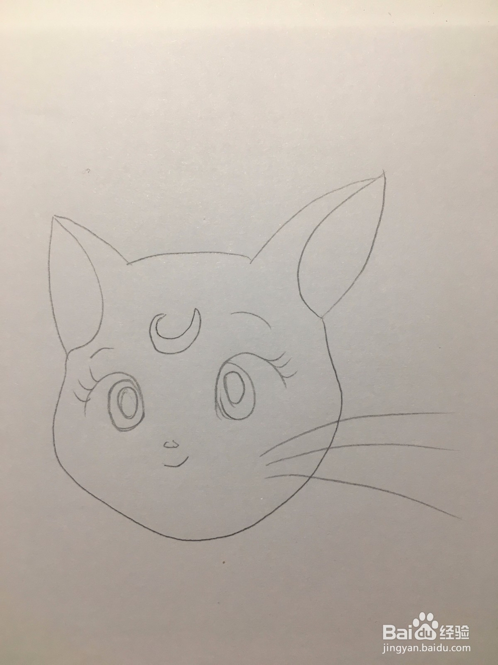 彩绘:手绘一只有月亮标记的卡通猫咪 动漫线稿