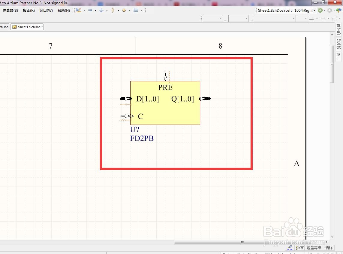 如何在AD中放置2位异步总线D型触发器？