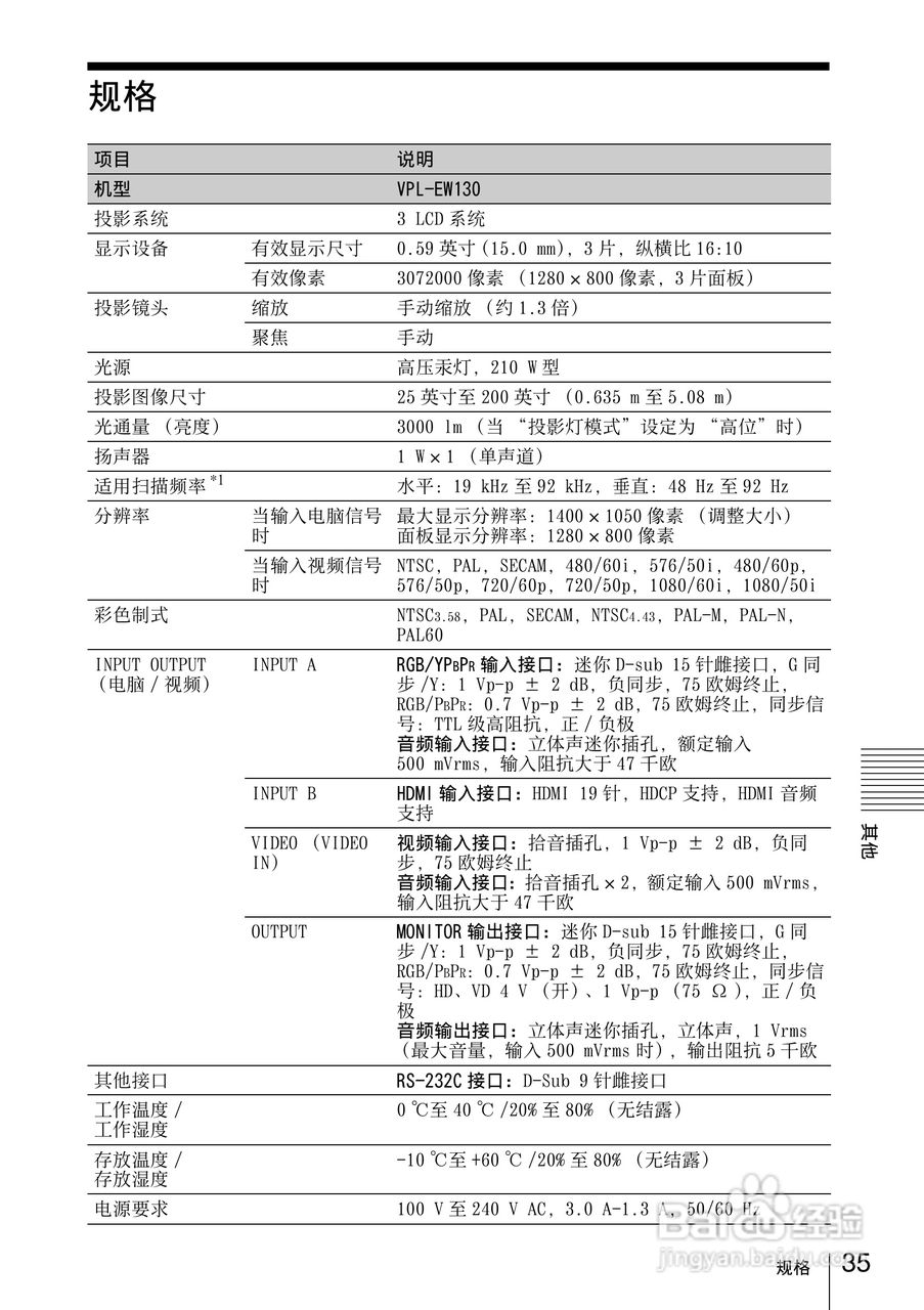 SONY VPL-EW130投影机说明书:[4]