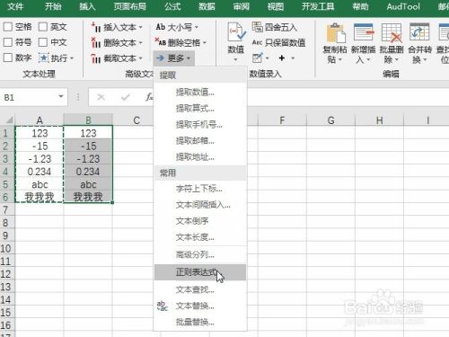 Excel正则表达式：提取选中区域正数负数和小数