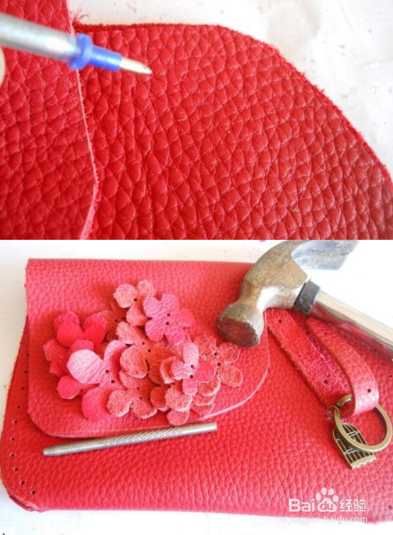 大红色花朵手拿包手工制作方法