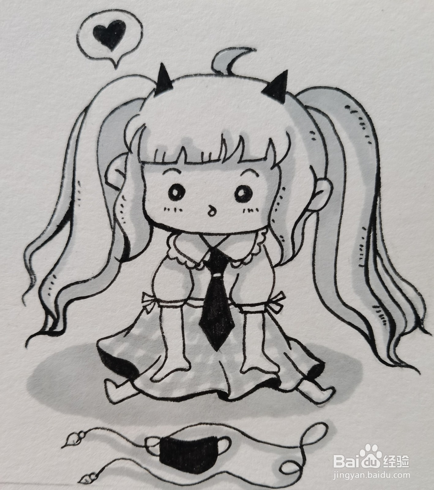 怎样画黑白动漫女孩