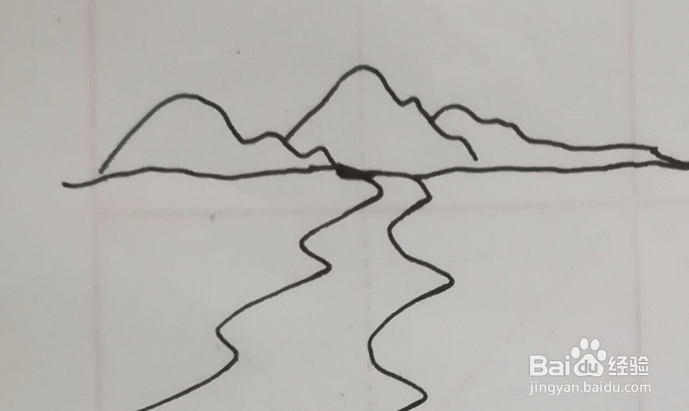 风景简笔画远山、田野组合怎么画