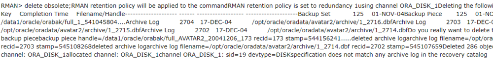 ORACLE正确删除归档日志的方法