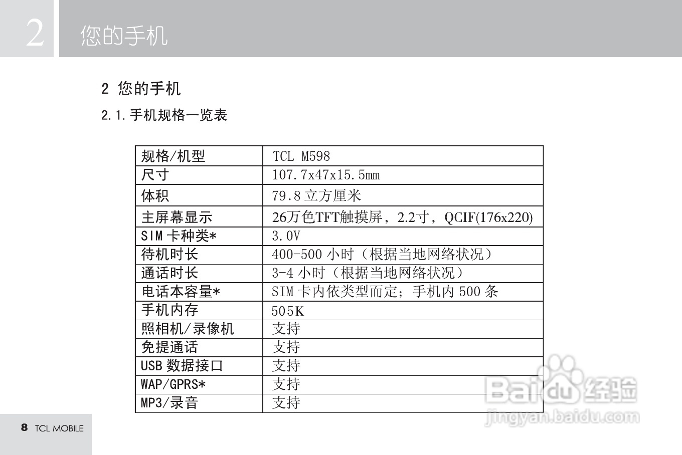 TCL M598手机使用说明书:[1]