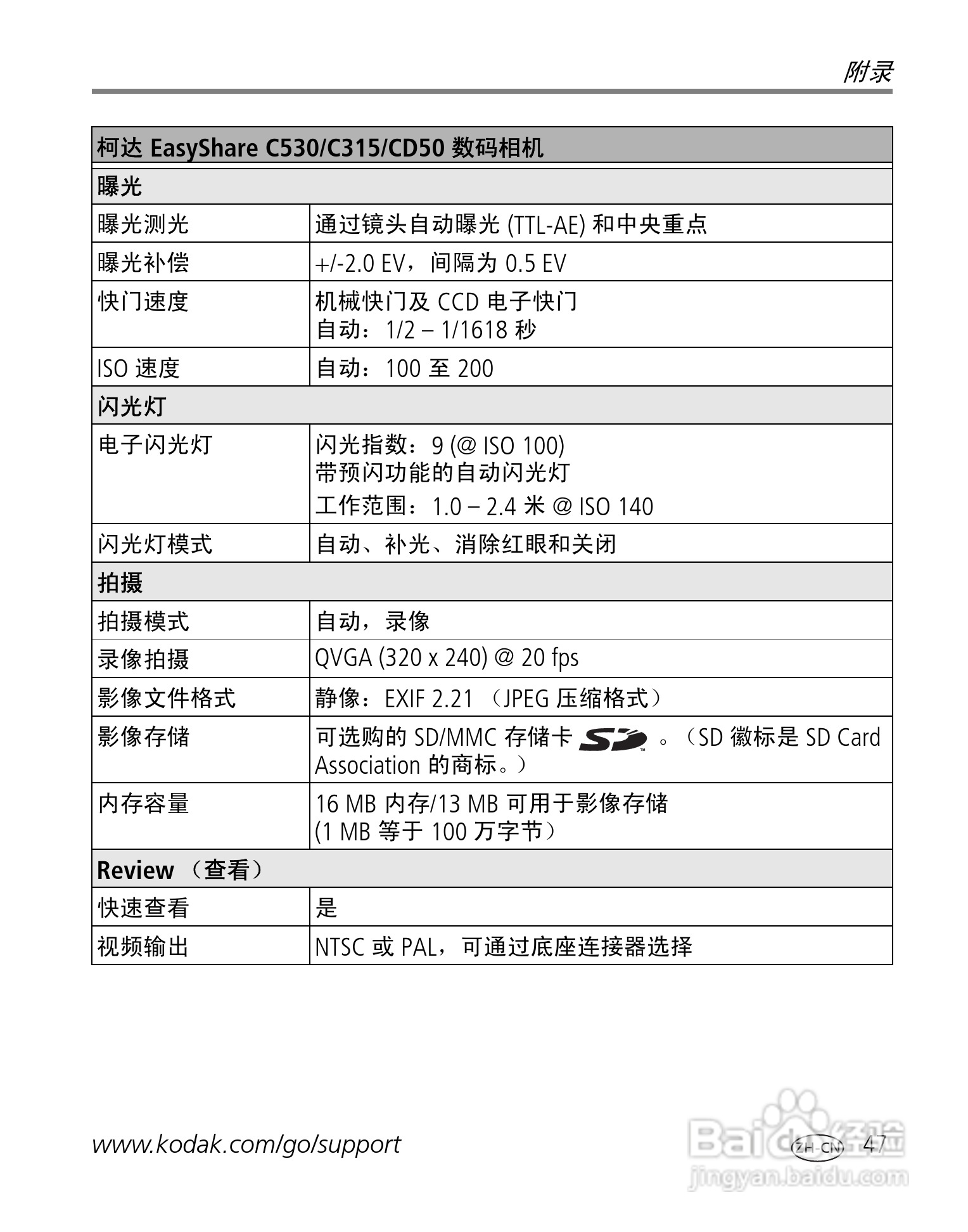 柯达EasyShare C530/C315/CD50数码相机说明书:[6]