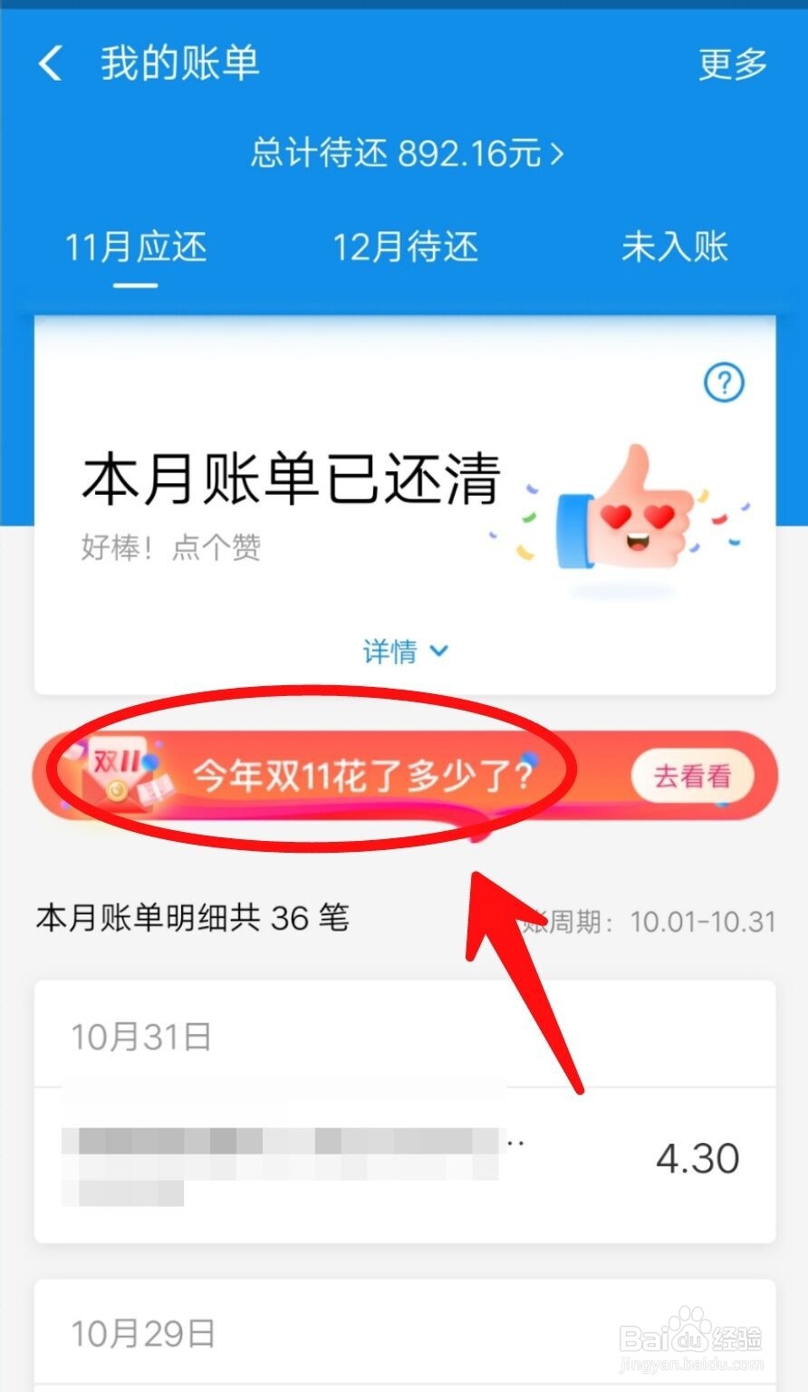 支付宝怎么查看双11花了多少钱
