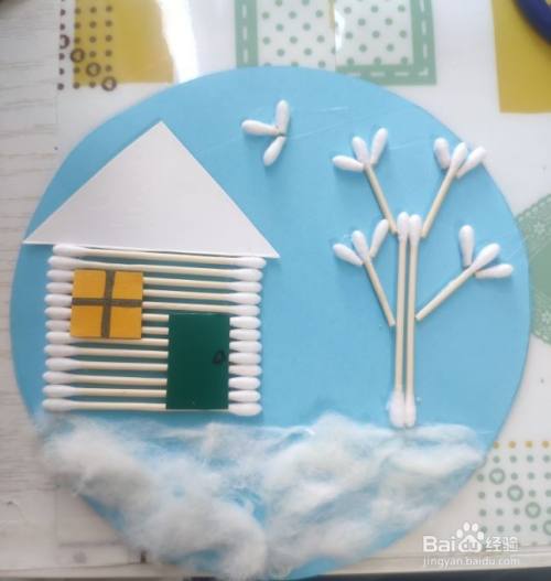 棉签雪景手工画