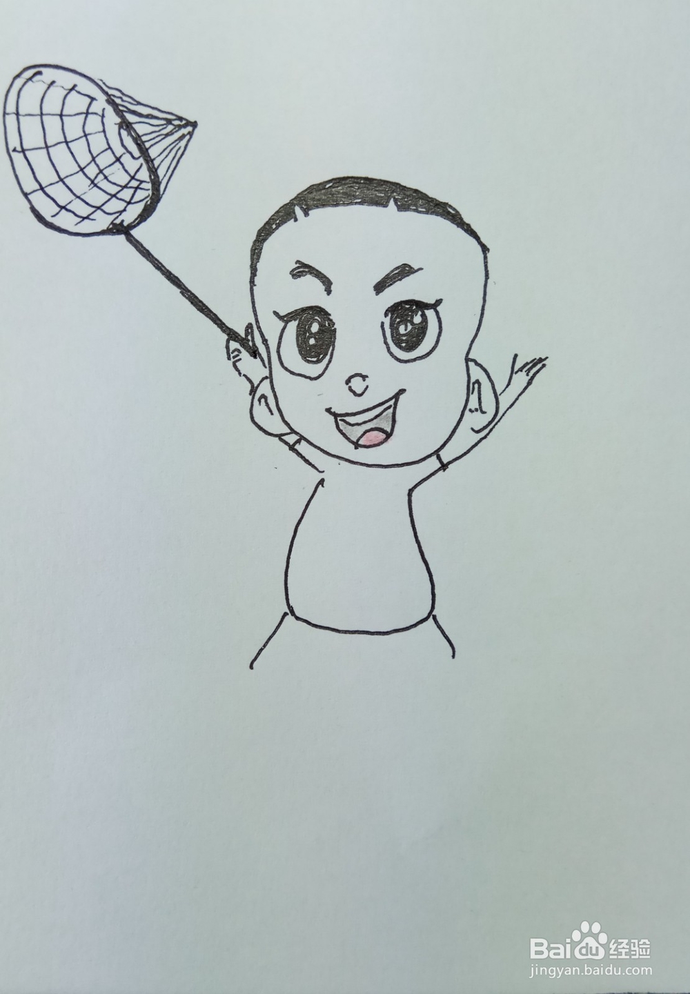 怎样画儿童简笔画“大头儿子抓蝴蝶”