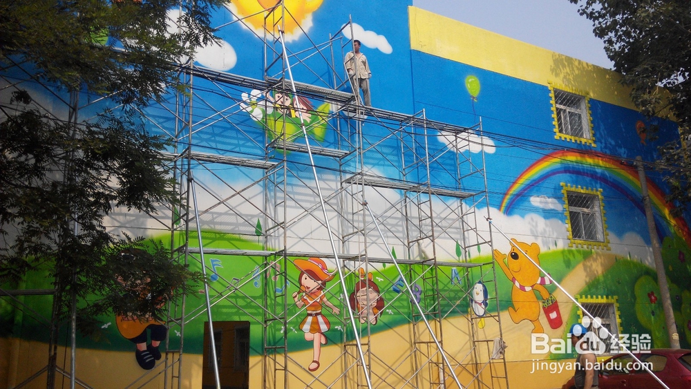 紫墨堂墙绘的幼儿园施工步骤图