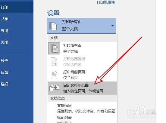 word2016怎么打印文档中指定的页面