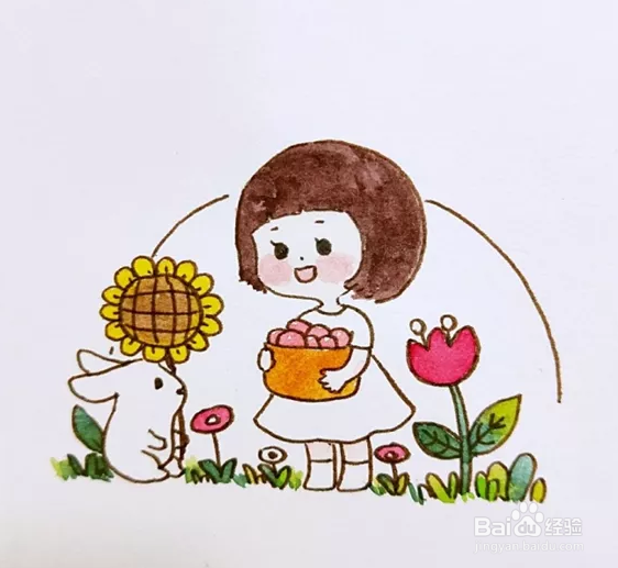 花丛中的小女孩怎么画
