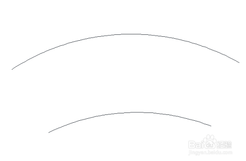 先用铅笔在画纸上画出两条平行的弧线,一条长一点,一条短一点,如图