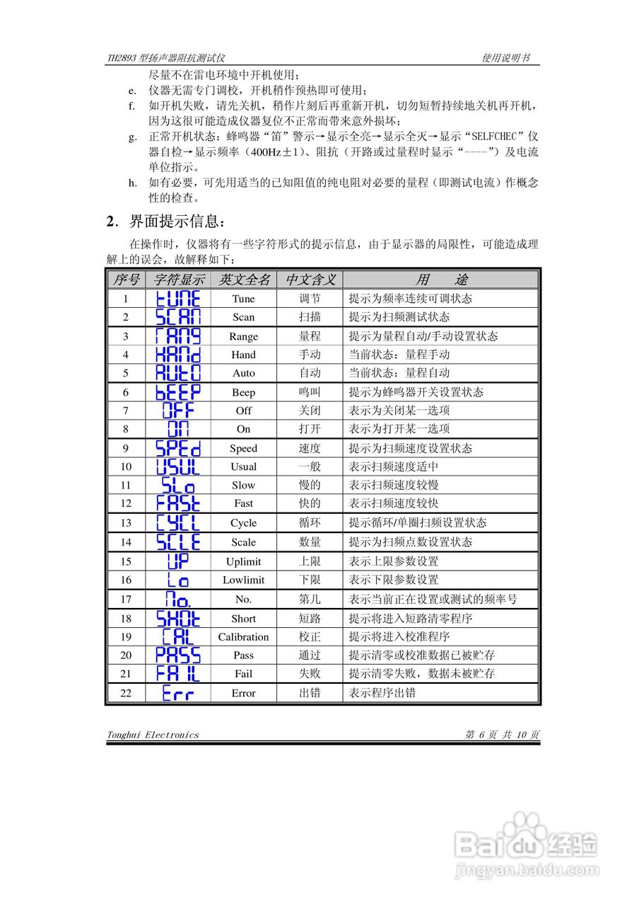 TH2893型扬声器阻抗测试仪使用说明书