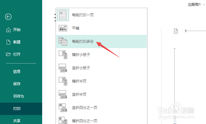 Publisher如何进行每版打印多份