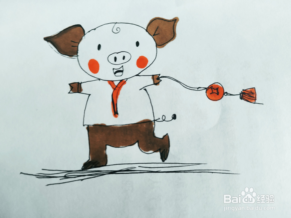 手拿中国结的可爱小猪简笔画怎么画呢？