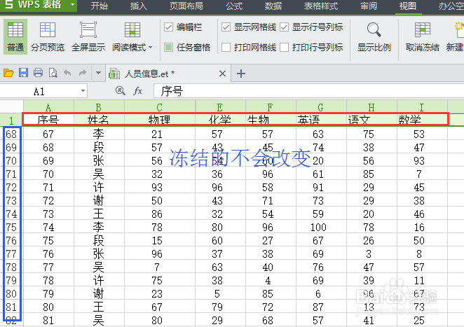 wps表格如何冻结/锁定首行首列,让其固定不移动