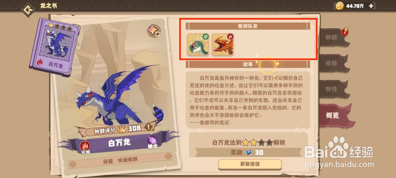 驯龙高手旅程在哪儿查看白万龙的默契队友？