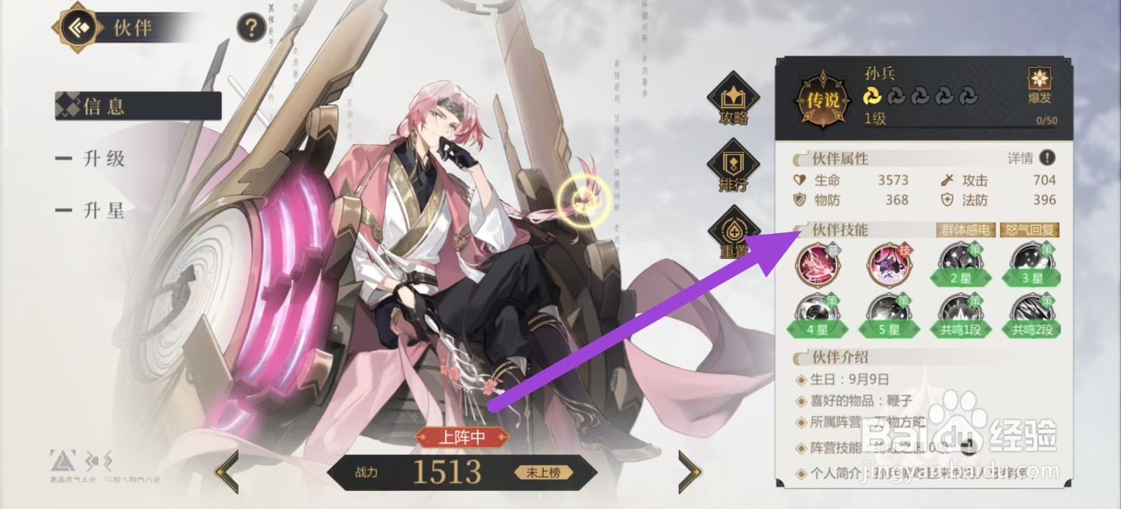 启明幻歌如何查看孙兵的伙伴技能？