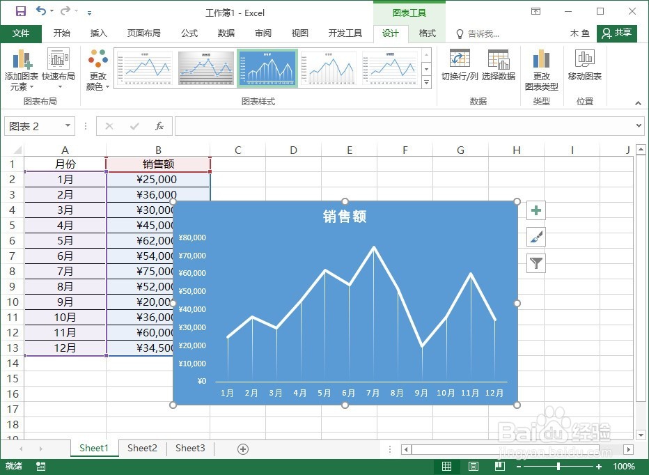 在Excel 2016中创建具有趋势效果的折线图
