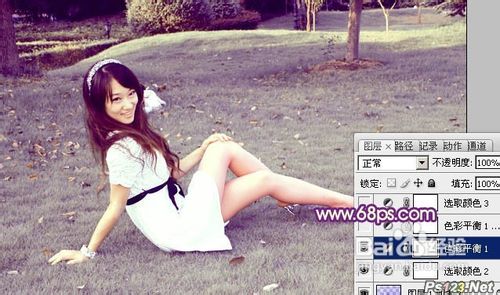 Photoshop调出外景美女图片淡淡甜美的青紫色