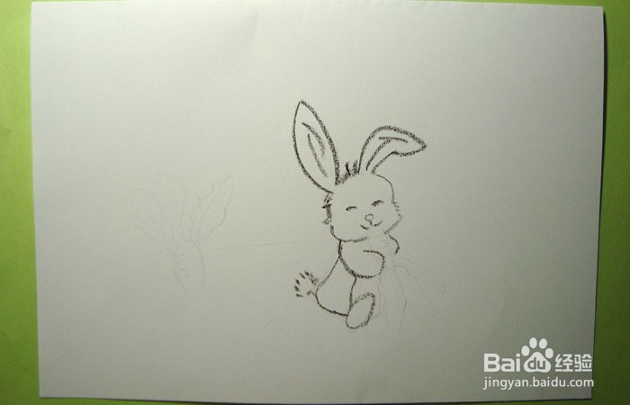儿童蜡笔画之吃萝卜的大白兔