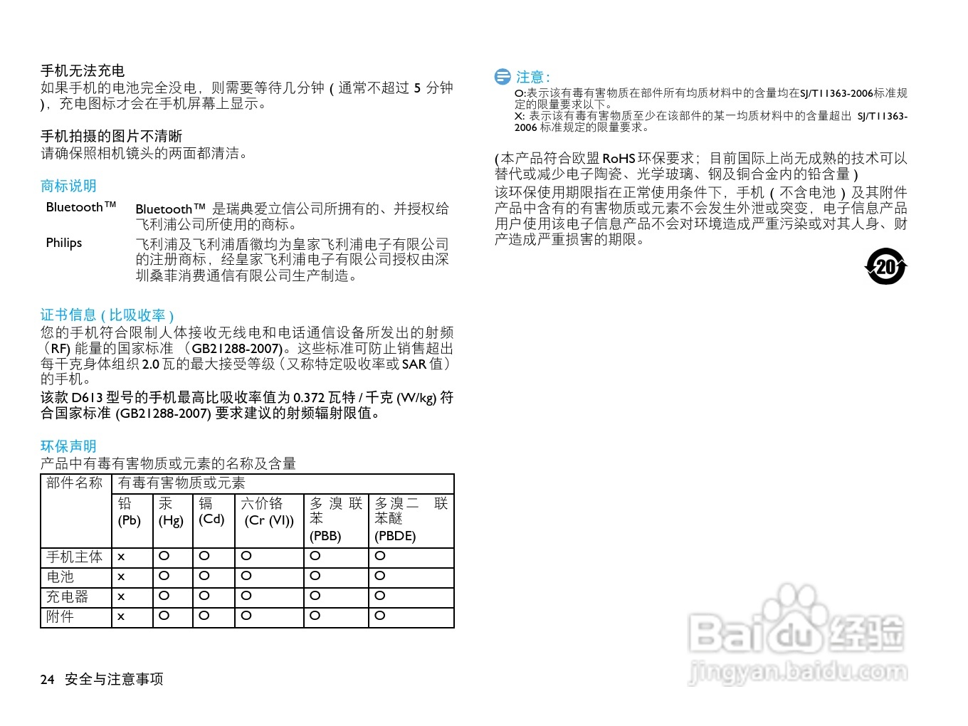 飞利浦D613手机使用说明书:[3]