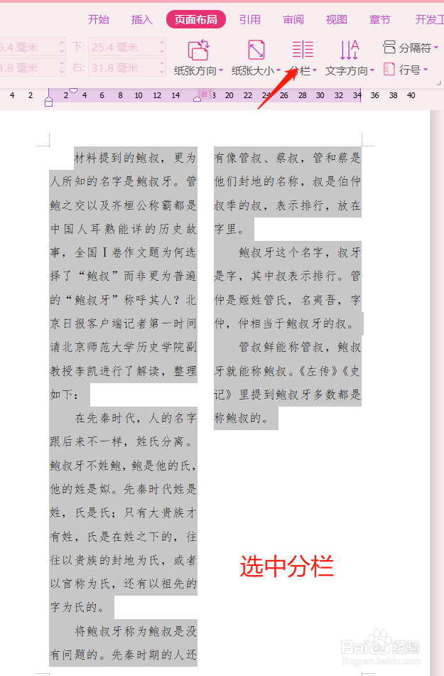 word文档中设置分栏