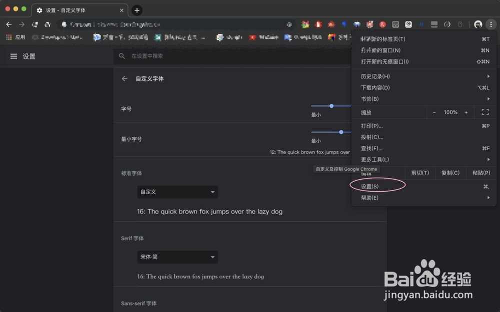 苹果电脑谷歌浏览器怎么自定义字体