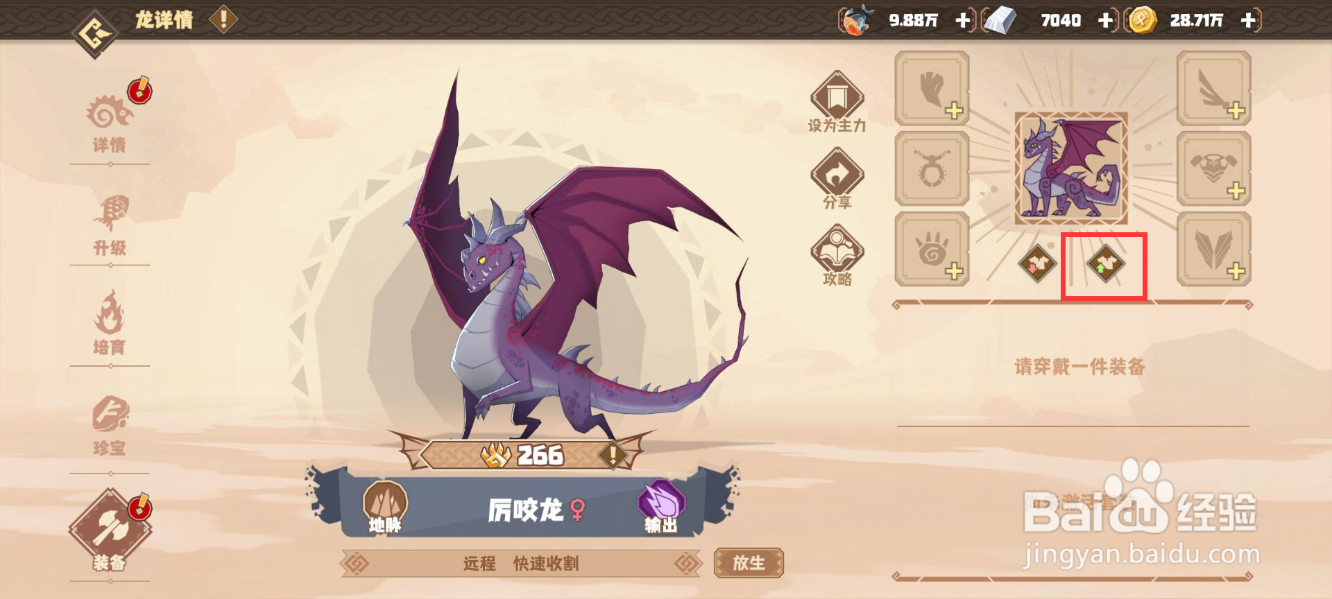 驯龙高手旅程怎么给厉咬龙一键穿戴装备?