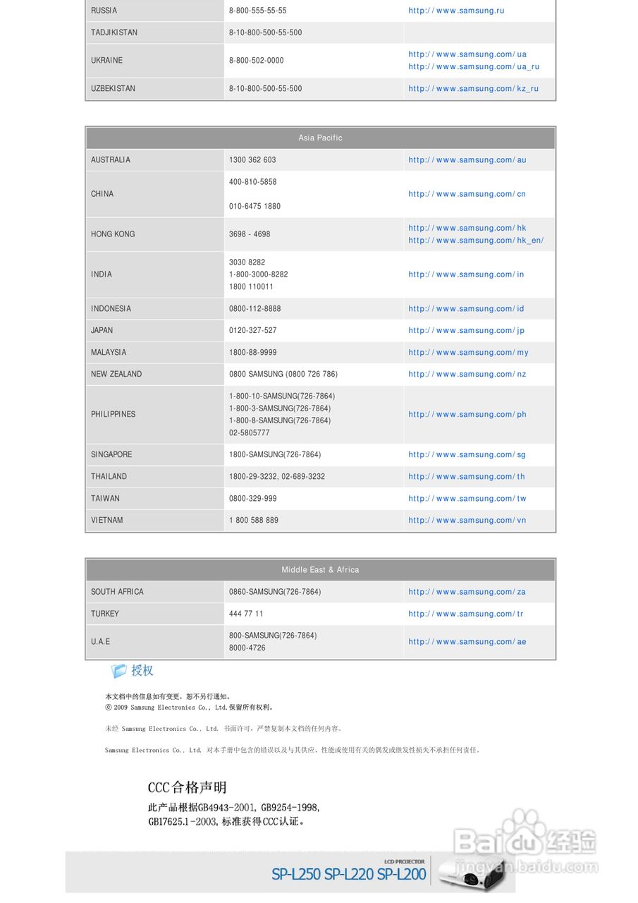 三星SP-L200投影仪简体中文版说明书:[4]