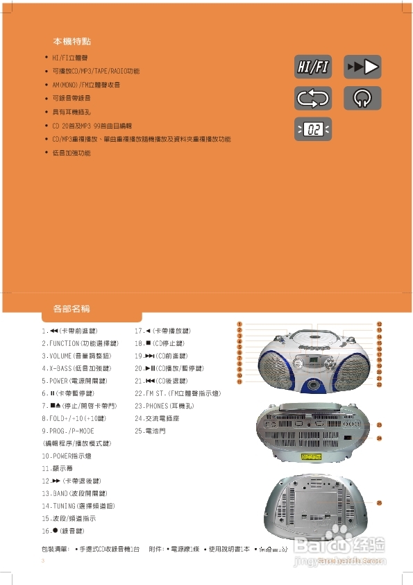 旺德电通AK-W701ML手提式CD/MP3音响说明书