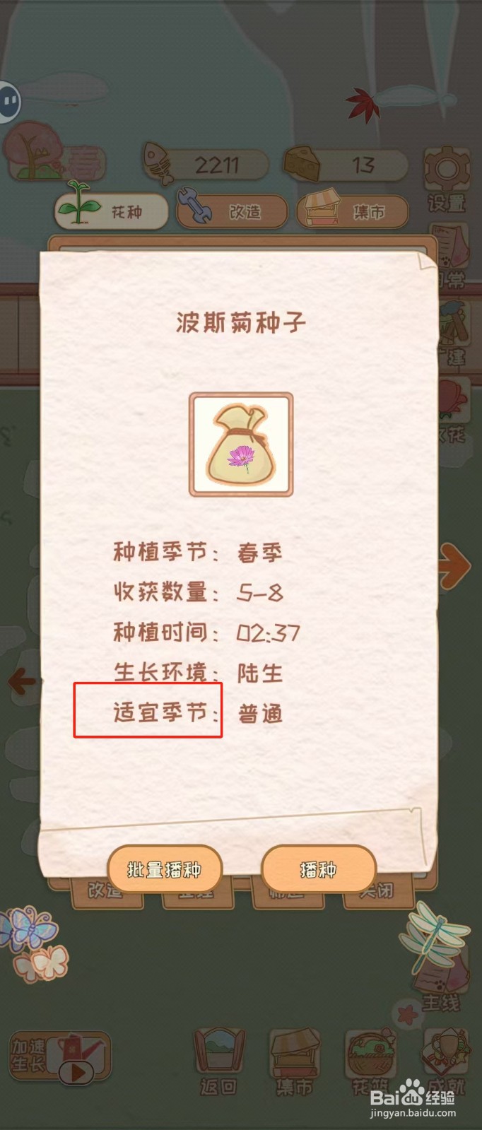 花店物语如何查看波斯菊种子的适宜季节
