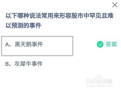 蚂蚁庄园2024.12.17：哪种说法形容股市罕见事件