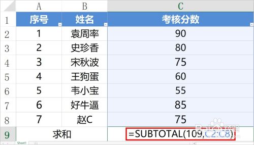 Excel中SUBTOTAL函数的使用方法及实例