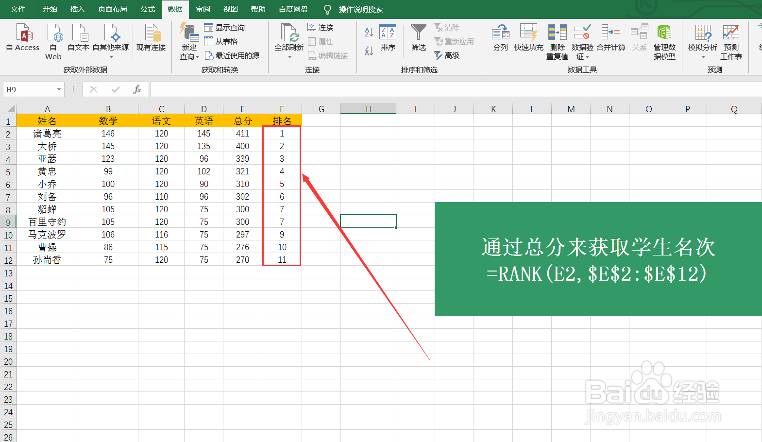 Excel怎么根据总分获取名次,怎么设置名次排序