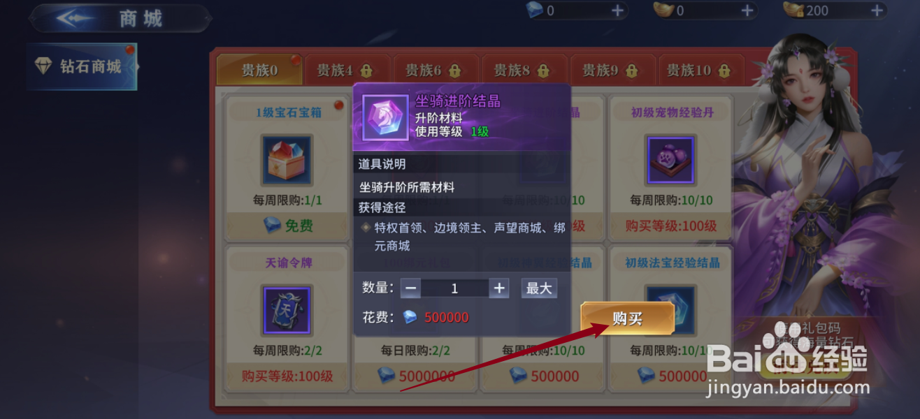 仙魔尘缘如何购买【坐骑进阶结晶】