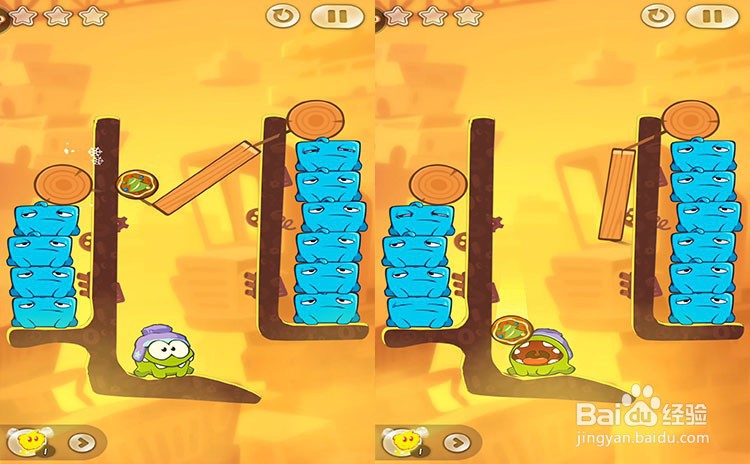手机游戏割绳子2关卡3-1、关卡3-2三星攻略