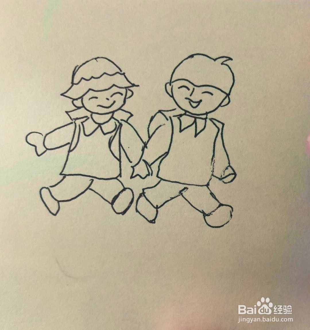 手拉手去郊游简笔画