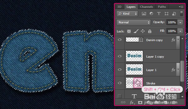 如何在Photoshop中制作缝合牛仔布文字效果