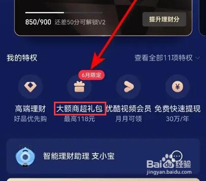 支付宝财富黑卡怎么领超市优惠券