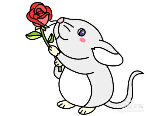 七夕情人节怎么画小老鼠送花的简笔画