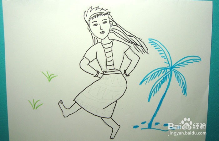 彩色简笔画花园跳舞的艺术家