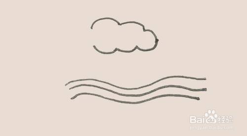 然后用波浪线画出半边云朵的形状,注意左边不要封住