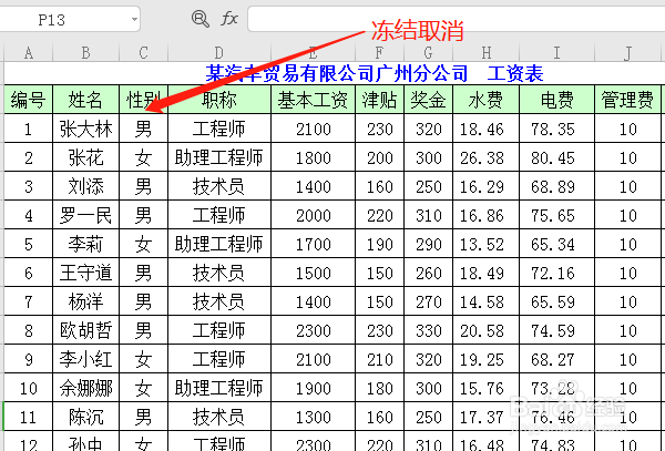 怎样应用WPS 2019表格的冻结窗格